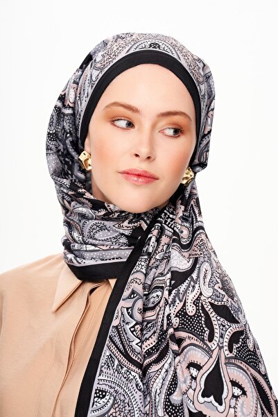 MOISCARF NOIR FLORA Şal cu model etnic Zero Weight Negru