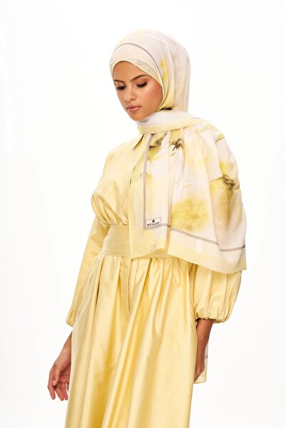 MOISCARF Souffle du Matin Fransız İpeği Desenli Şal Sarı