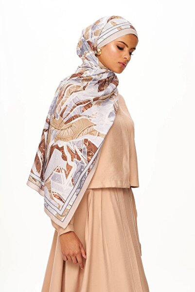 MOISCARF Fleur De Brume Patterned Shawl Beige