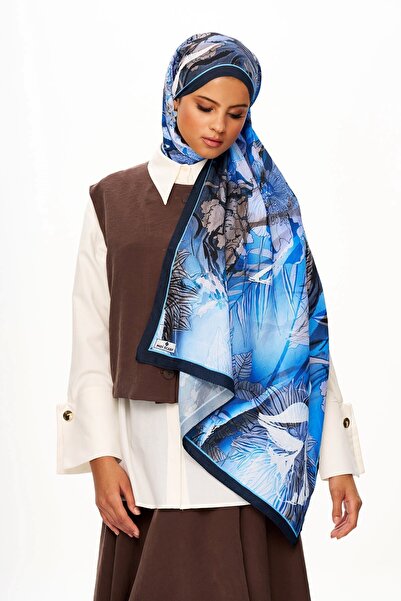 MOISCARF Σάλι με σχέδιο Fleur de Brume Σκούρο Μπλε