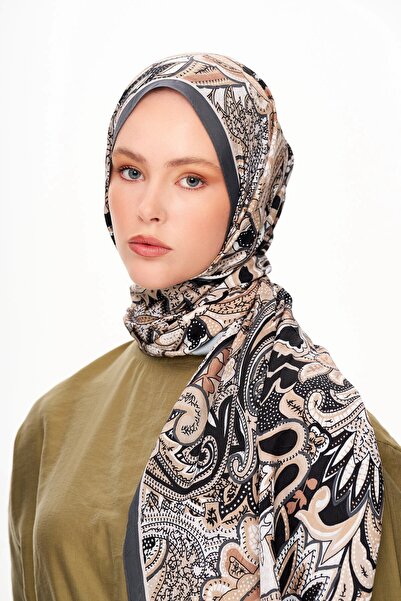 MOISCARF NOIR FLORA Σάλι με έθνικ σχέδιο με μηδενικό βάρος, μπεζ