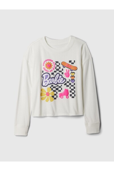 GAP Kız Çocuk Kırık Beyaz Barbie Grafikli T-Shirt