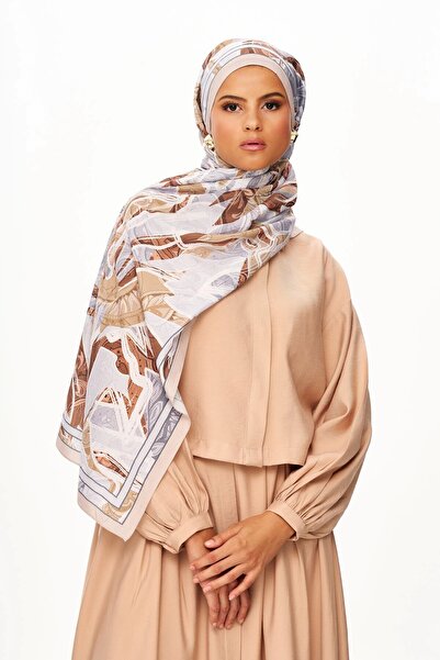 MOISCARF Fleur De Brume Patterned Shawl Beige