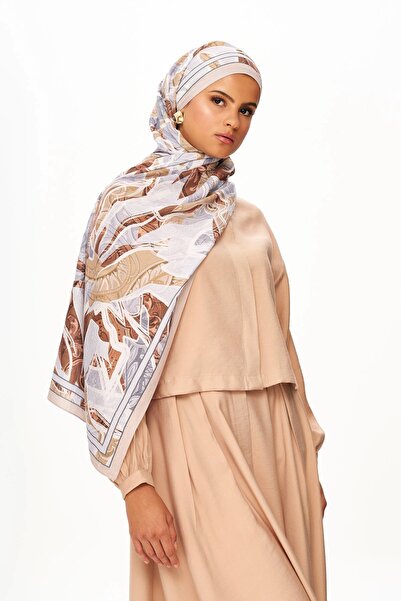 MOISCARF Fleur De Brume Patterned Shawl Beige