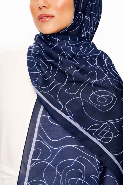 MOISCARF Vian Rose Superior Μαλακό Σχεδιασμένο Σάλι Ναυτικό Μπλε