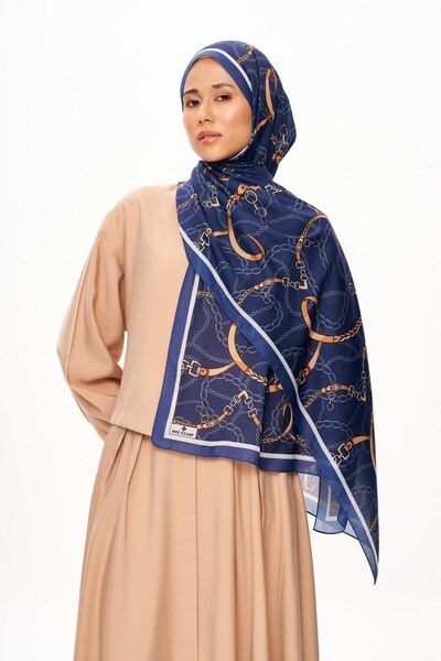 MOISCARF Σάλι με μοτίβο από μαλακή αλυσίδα Cote d'Azur Superior σε μπλε ναυτικό