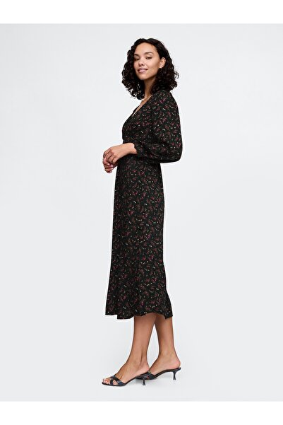 GAP Kadın Siyah Saten Midi Elbise