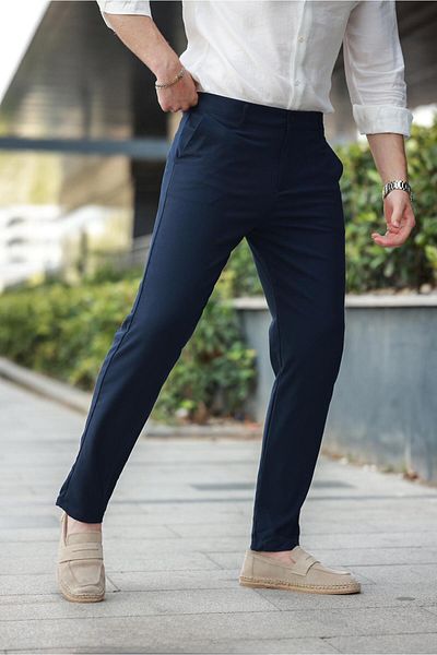 Madmext Navy Blue Basic Men's Trousers E6576