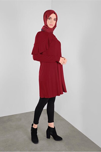 TRENDTESETTÜR Women's Burgundy Collar Flounced Tunic 41237