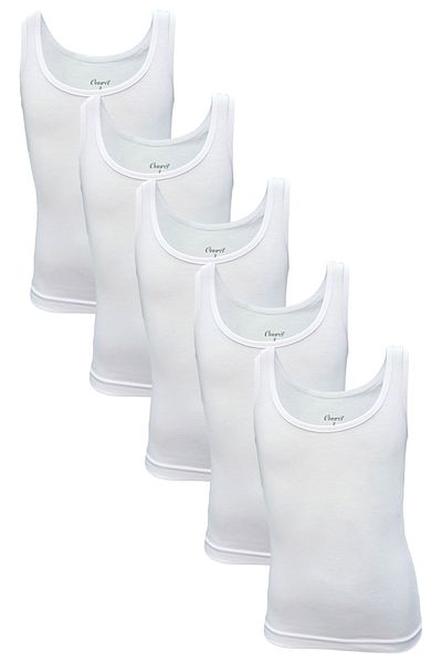 Onurel 5-Piece Girl's White Wide Strap Lycra Plain Patternless Undershirt