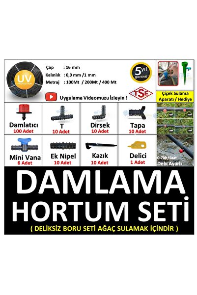 MGF PLAST 100mt. Deliksiz Damlama Sulama Borusu Malzemeleri Hazır Bahçe Hortum Sulama Seti