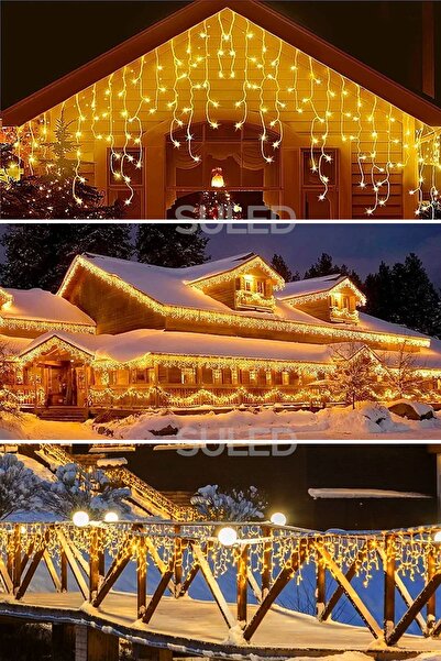 SULED Sarı Led Işık Sarkıt Efekt Modlu 4 Metre Power Led 16 Saçak Süsleme 220v Fişli