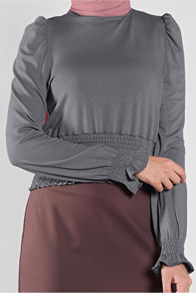 TRENDTESETTÜR Women's Gray Elastic Waist Blouse 41209