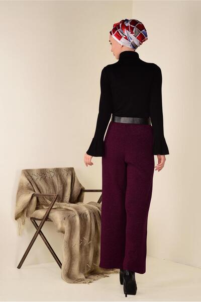 TRENDTESETTÜR Women's Burgundy Corded Knitwear Trousers 7400