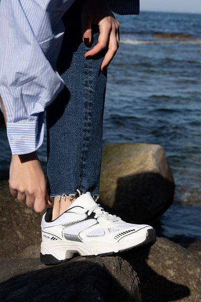 Marjin Women's Sneaker Thick Sole Lace-Up Mesh Detailed Sports Shoes Sargen White
