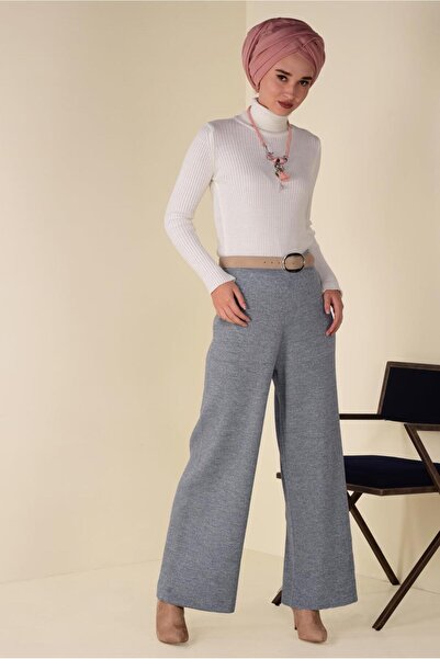 TRENDTESETTÜR Women's Gray Corded Knitwear Trousers 7400