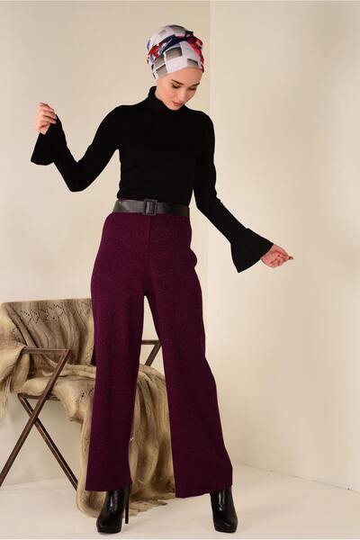 TRENDTESETTÜR Women's Burgundy Corded Knitwear Trousers 7400