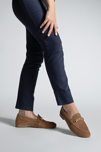 Marjin Kadın Hakiki Deri Zincirli Loafer Günlük Ayakkabı Tanle Taba Süet