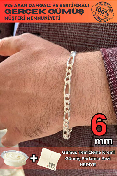 OSMANLI GÜMÜŞ 6mm Figaro Model 925 Ayar Gümüş Erkek Bileklik Künye 253882842