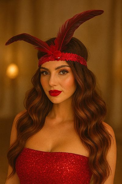 TAKIŞTIR Red Color Feather Figured Charleston Hair Band