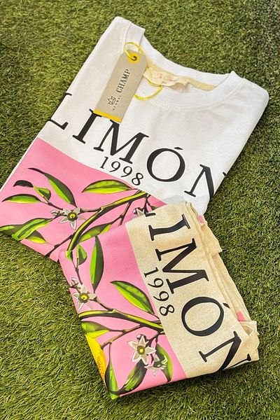 The Champ Clothing Lemon Printed White Oversize Women's T-Shirt + Cloth Bag Gift Combination Set – 100% Cotton
