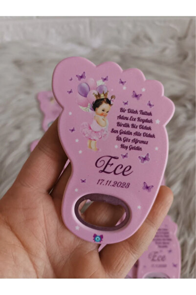 doğrukan 10 Adet Taçlı Kız Kız Tasarım Ayak İzi Şeklinde Yenidoğan Doğum Günü Açacak Magnet Hediyelik