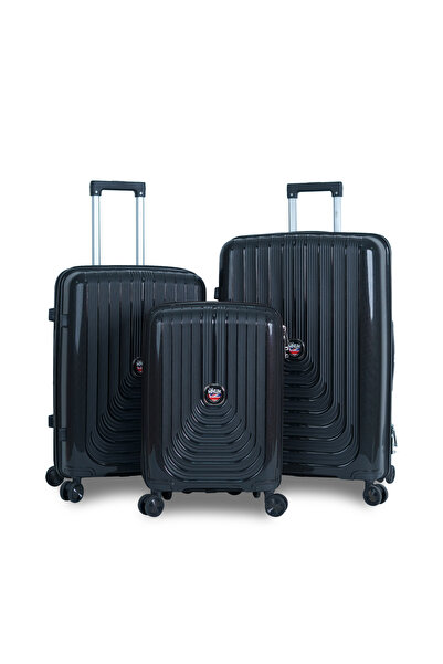 Mnuk Viajero Stra Ordinario Set of 3 Luggage| PP Hardside Trolley|20/24/28-Black