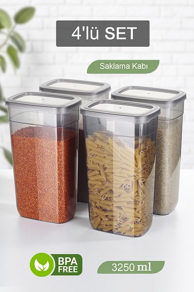 MYBOX 4-Piece Mega Size 3250 ml Flour Pulses Storage Box - Multi-Purpose Food Storage Container with Leak-Proof Lid