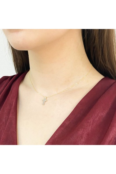 Bijuteria SORELLY Lant Aur 14k Cruce cu Pietre Zirconia Faith