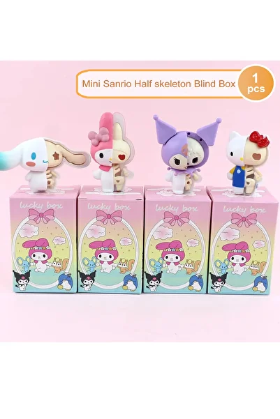 Choice صندوق عشوائي مكون من قطعة واحدة من Sanrio Half Skeleton Blind Box Hellokitty Kuromi Melody شخصيات كرتونية