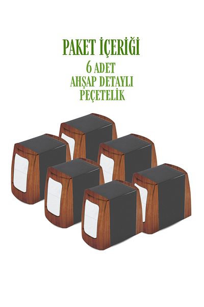 GRİMOR Life 6 Pieces Wooden Detailed Double Sided Spring Napkin Holder Cafe Restaurant Buffet Hotel Napkin Holder