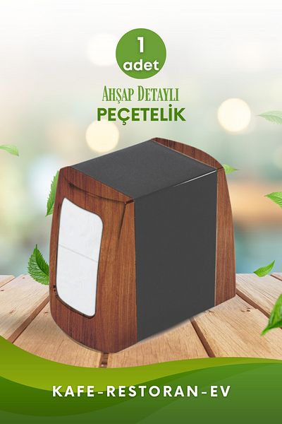GRİMOR Life 1 Piece Wooden Detailed Double Sided Spring Napkin Holder Cafe Restaurant Buffet Hotel Napkin Holder