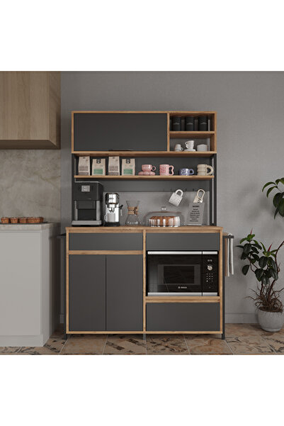 Decomob Bonita Kahve Köşesi, Çok Amaçlı Dolap, 3 Kapaklı 2 Çekmeceli, Kiler Mutfak Dolabı