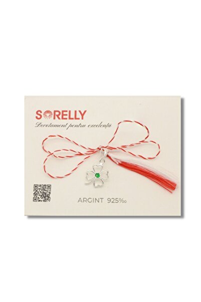 Bijuteria SORELLY MartisorSilver Clover Pendant with Green Stone