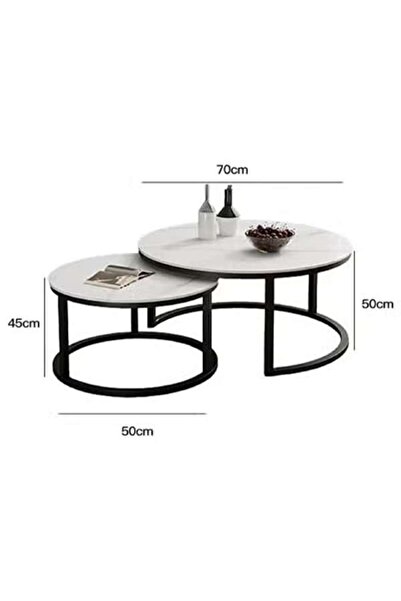 AGD Nesting Design Coffee Table 2 Pieces Round Center Table Modern Side Table with Metal Legs