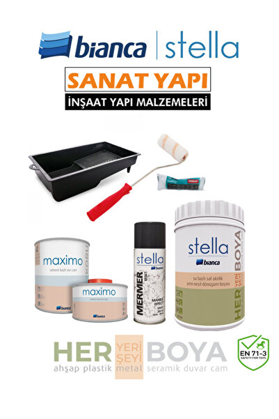 Bianca Set 1 Lt - Beyaz Boya + Siyah Mermer Effekt Sprey + Maximo Sıvı Cam Ipek Mat