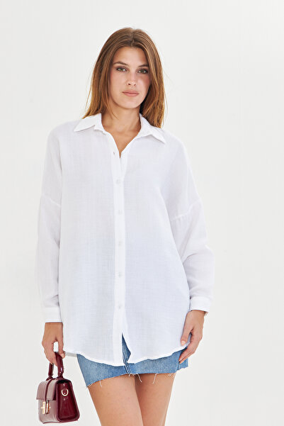 Si&Su Müslin Kumaş Kadın Rahat Kesim, Oversize,Salaş Gömlek
