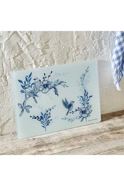 Bella Maison Bleu Blanc Cam Kesme Tahtası Mavi (35x25 cm)
