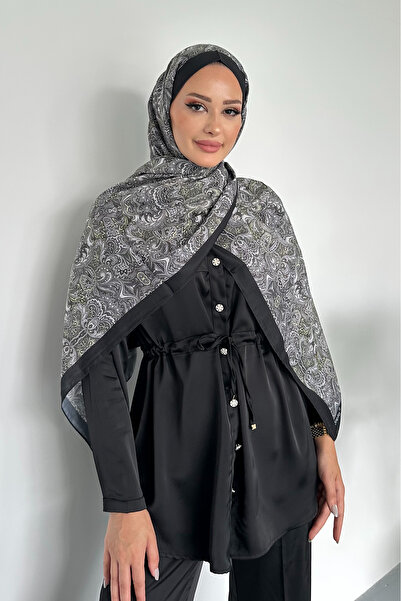 Stella Eşarp شال ناعم من القطن ذو لون أسود بنمط عرقي عتيق