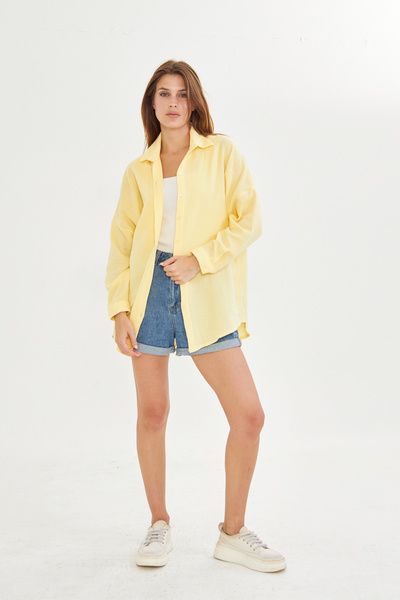 Si&Su Müslin Kumaş Kadın Rahat Kesim, Oversize,Salaş Gömlek