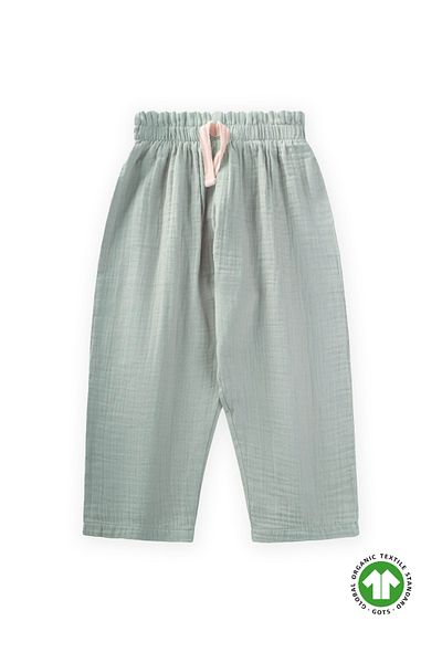 Cigit Ruffled Waist Wide Cut Muslin Trousers 1-8 Years Mint Green