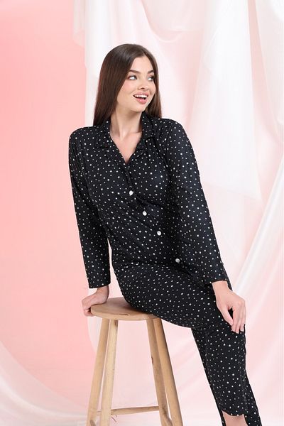 MEBA Black Front Button Winter Suede Velvet Women's Pajama Set