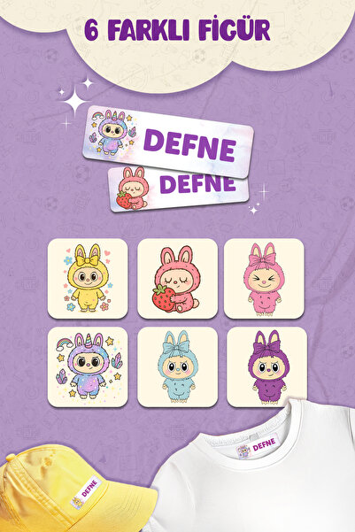 MSticker Kıyafet Etiketi - Okul Kıyafetlerine Kişiye Özel 30 Saniyede Kolay Uygulama Yıkanabilir - Labubo