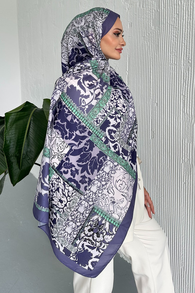 Stella Eşarp Patch Ethnic Patterned Purple Colored Soft Cotton Shawl