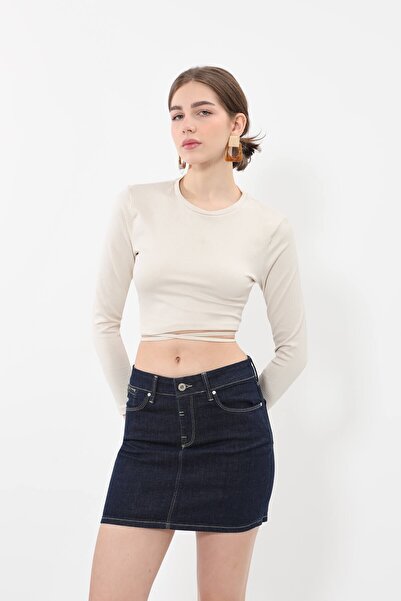 Bluewhite Women's Navy Blue Jean Skirt