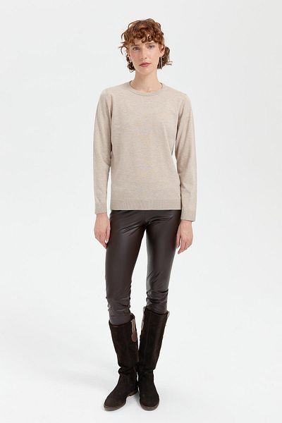 Desen Triko Beige/Melange Women's Angelina Basic Crew Neck Sweater