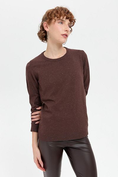 Desen Triko Angelina Basic Women's Sweater - Crew Neck, Brown Color
