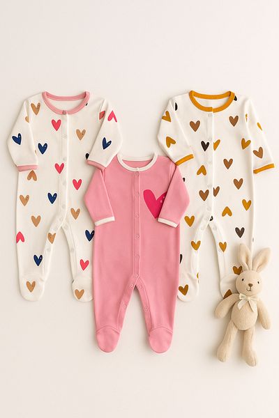 İZYALİF BABY Baby Girl 3-Piece Jumpsuit Set with Booties and Snap Fasteners Cotton