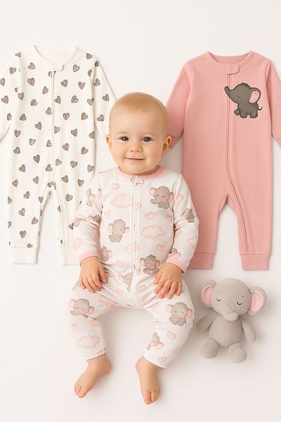 İZYALİF BABY Baby Girl 3 Piece Set Jumpsuit Set Cotton Zippered Without Booties