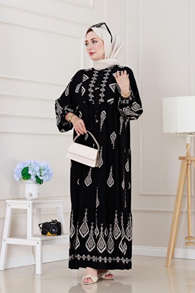 Sevitli فستان Eslem مع رداء نصف زر - أسود